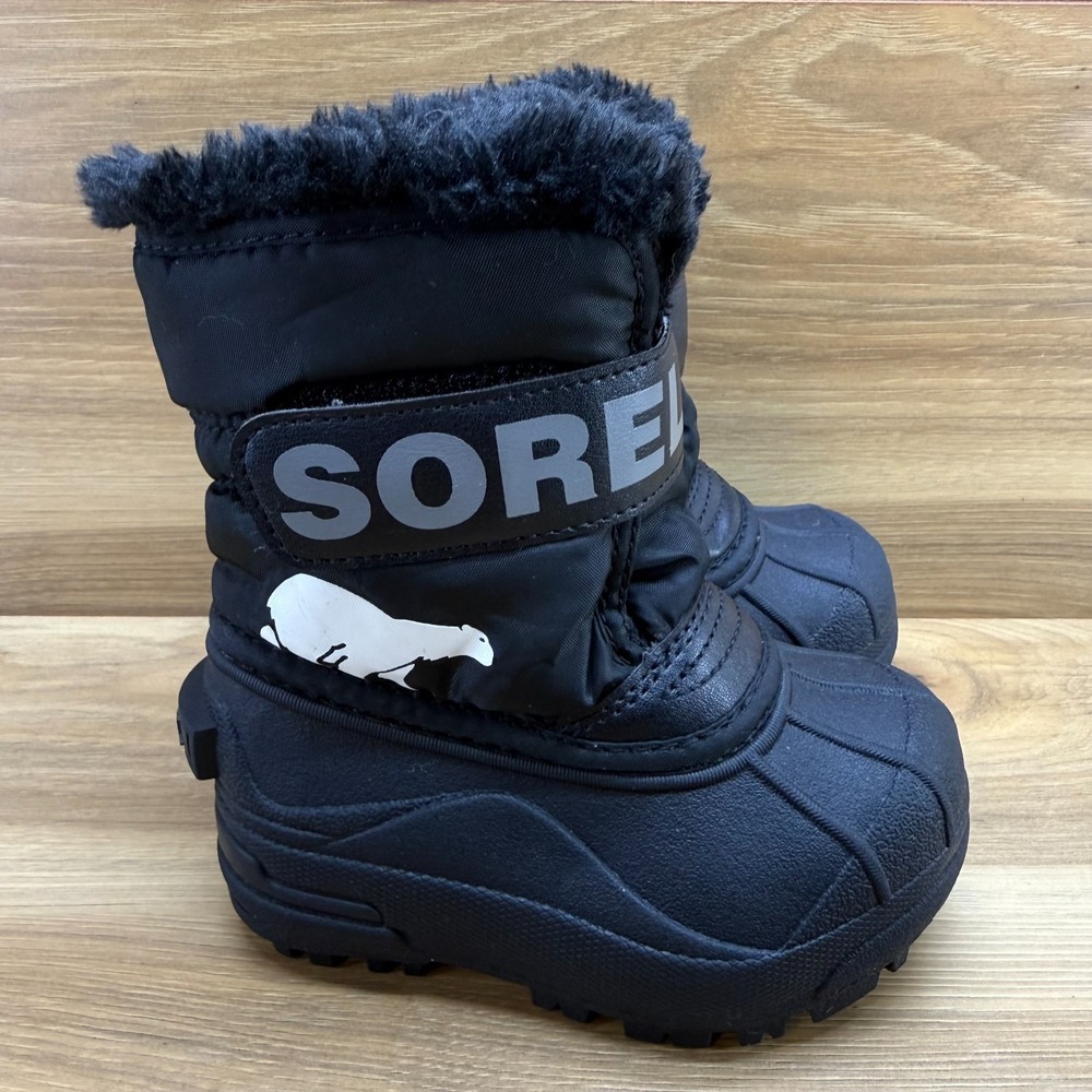 Sorel Commander Snow Boots Toddler Kids 7 Black Waterproof Faux Fur Gorpcore